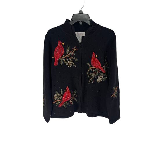 Tiara International Vintage‎ Sequin Red Robin Holiday Embroidered Sweater - Picture 1 of 8